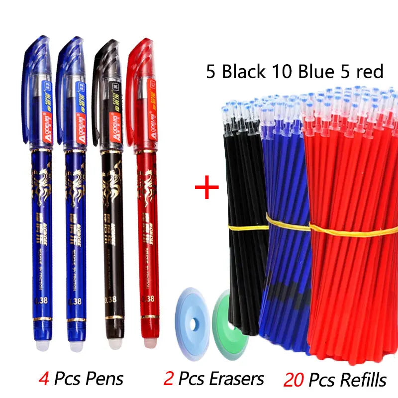26 Pcs/Set Kawaii Erasable Pens 0.35mm Gel Pen Waterproof Gel Ink Stationery School Writing supplies for Notebook Office Student