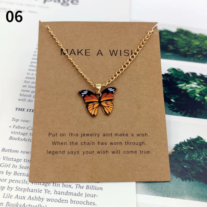 Fashion Butterfly Pendant Necklaces for Women Sweet Simple Multicolor Insect Clavicle Chain Necklace Party Jewelry Accessories