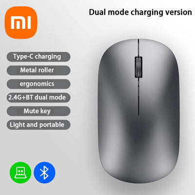 Xiaomi Bluetooth Wireless Mute Mouse Dual Mode Dpi Adjustable 2.4g Type C Rechargeable Silent Ergonomic Portable Office Mouse
