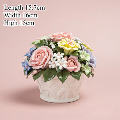 Handmade Ceramic Flowers Ornament Handheld Flower Intangible Cultural Heritage Ceramic Lily Rose Flowers Home Desk Decoration