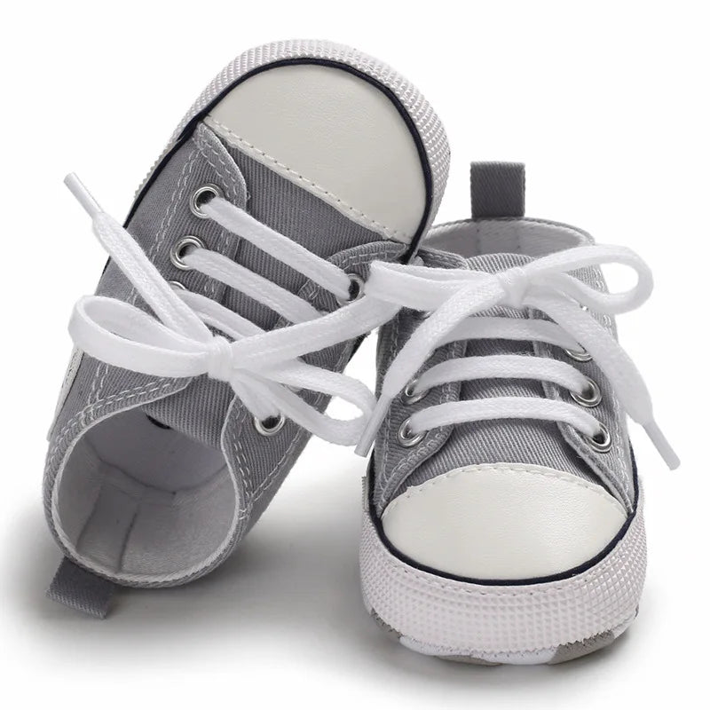CLASSIC CANVAS BABY SPORTS SHOES – GENDER-NEUTRAL FIRST WALKER WITH NON-SLIP SOFT SOLES FOR NEWBORN & TODDLER CRIB USE