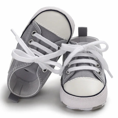 CLASSIC CANVAS BABY SPORTS SHOES – GENDER-NEUTRAL FIRST WALKER WITH NON-SLIP SOFT SOLES FOR NEWBORN & TODDLER CRIB USE