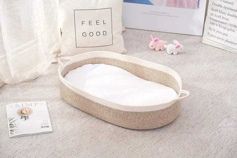 NEWBORN COTTON ROPE BABY MOSES BASKET – PORTABLE SLEEPING BASSINET & DIAPER CHANGING BASKET FOR INFANTS