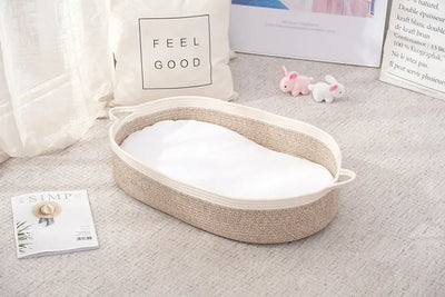 NEWBORN COTTON ROPE BABY MOSES BASKET – PORTABLE SLEEPING BASSINET & DIAPER CHANGING BASKET FOR INFANTS