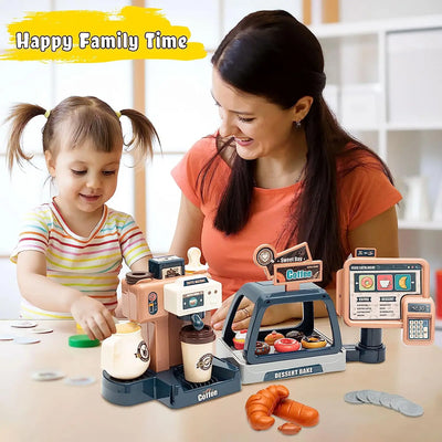 3 in 1 Toy Coffee Maker Machine and Cash Register Kit with Sound Light