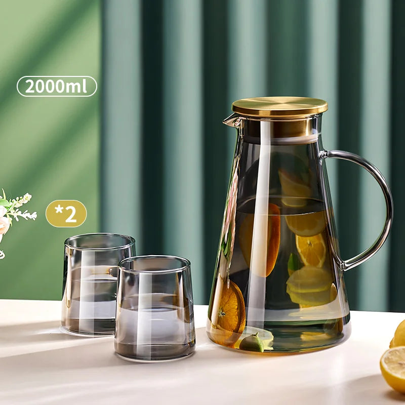 Water Jug Transparent Heat-Resistant Glass Cold Water Kettle And Cups Water Pot With Handle Large Capacity Office Household Jug