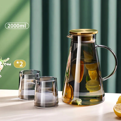 Water Jug Transparent Heat-Resistant Glass Cold Water Kettle And Cups Water Pot With Handle Large Capacity Office Household Jug