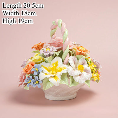 Handmade Ceramic Flowers Ornament Handheld Flower Intangible Cultural Heritage Ceramic Lily Rose Flowers Home Desk Decoration