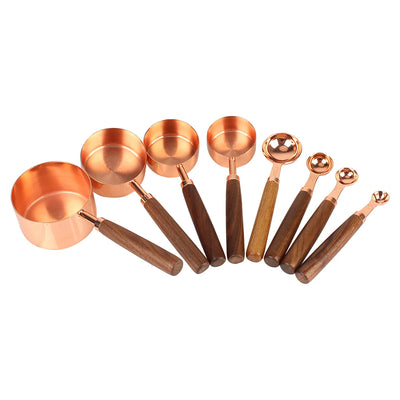 8Pcs Kitchen Gadget Measuring Spoon Set Coffee Bartending Scale Kitchen Accessories Stainless Steel Wooden Handle Measuring Cups
