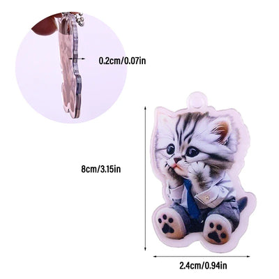 2D Acrylic Cat-Shaped Car Pendant Hanging Ornament Chain Realistic Animal Rearview Mirror Hanging Decor Car Interior Accessories