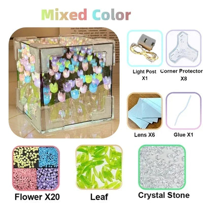 DIY Tulip Night Light Luminous Ornament Mirrors Simulation Flower Light INS Decor LED Table Lights Desktop Mirror Light Gifts