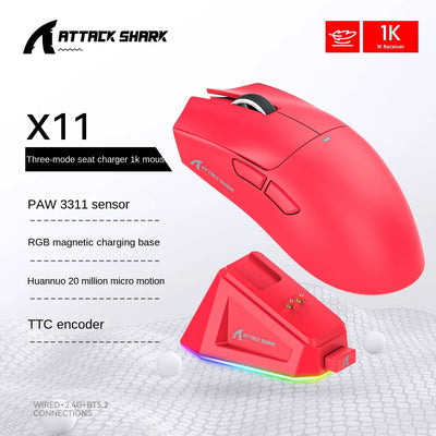 Attack Shark X11 PAW3311 Bluetooth Mouse, Triple Mode Connectivity, Touch Magnetic Charging Dock, Ultra-Light Gaming Mouse