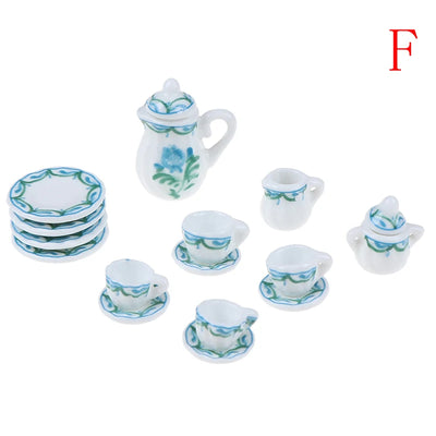 9type 1Set 1/12 Dollhouse Miniature Accessories Mini Ceramic Tea Set Simulation Kettle Plate Cup Model Toy Doll House Decoration