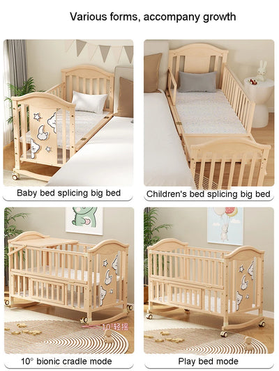 Changeable Baby Bed Newborn Solid Wood Unpainted Baby Bed Cradle Bed Convertible Desk Can Be Spliced Into A Large Bed