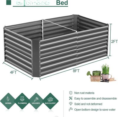 8×4×2 ft Galvanized Raised Garden Bed Kit, Galvanized Planter Raised Garden Boxes Outdoor, Large Metal Raised Garden Beds