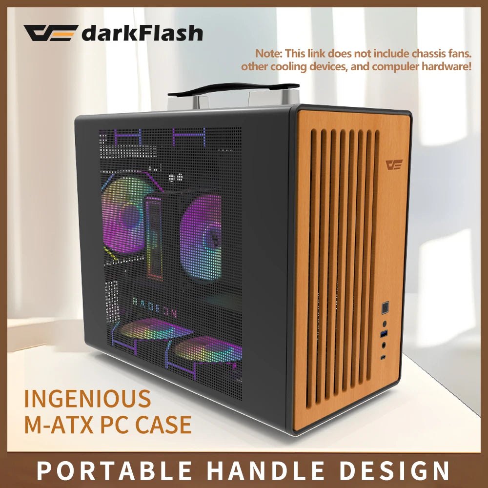 DarkFlash WD200 Portable Handheld Case M-ATX / ITX Motherboard USB3.0 Type-C Cabinet Wood Edition PC Case Diy Gaming Computer