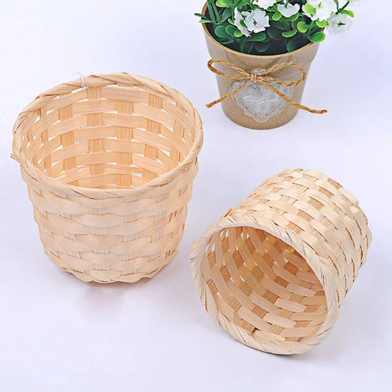 Handmade Bamboo Garden Flower Pot Straw Patchwork Wicker Rattan Seagrass Storage Nursery Pots Wicker Basket Organizer planters