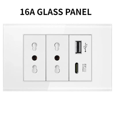 Shawader Electric Power Wall Switch Brazil US Mexico Glass Panel 118 Jack Three Position Outlet Home Office Kitchen 1/2/3/4Gang