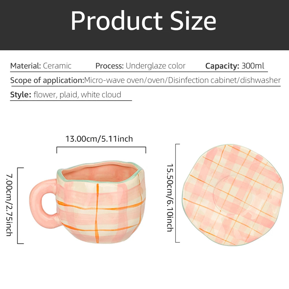 Hand-painted Flower Ceramic Coffee Cup Home Office Mug With Saucer Breakfast Milk Juice Tea Handle Cup Gift Drinkware Set