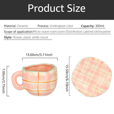 Hand-painted Flower Ceramic Coffee Cup Home Office Mug With Saucer Breakfast Milk Juice Tea Handle Cup Gift Drinkware Set