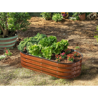 Galvanized Raised Garden Beds Outdoor // 4×2×1 ft Planter Raised Beds for Gardening, Vegetables, Flowers  (Dark Wood Grain)