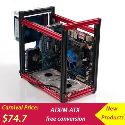 ATX/M-ATX Aluminum Computer Chassis Vertical Computer Gaming Case Rack Water-cooling Chassis Personality DIY MATX Gamer Cabinet