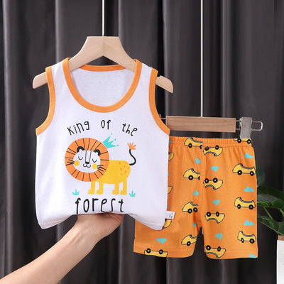 2PCS CHILDREN'S CLOTHING VEST SUIT SUMMER COTTON T-SHIRTS SHORTS BOYS GIRLS SLEEVELESS KIDS CLOTHES FOR BABY