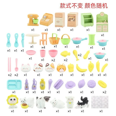 Kawaii Items Kids Toys Miniature Doll House Furniture Kitchen Kits Set Pet  For Barbie DIY Children Game Christmas Present Gift