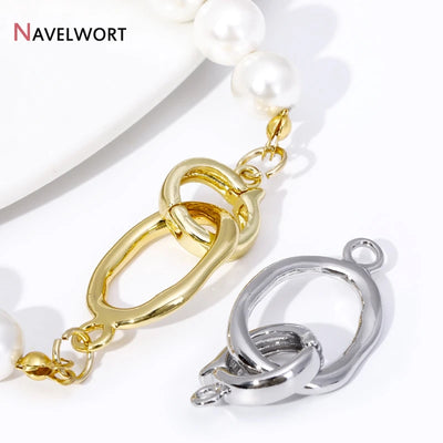 18K Gold Plated Brass Pearl Clasp Connector Fastener,Oval Closure Lock Clasps For DIY Bracelet Necklace Making Accessories