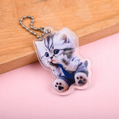 2D Acrylic Cat-Shaped Car Pendant Hanging Ornament Chain Realistic Animal Rearview Mirror Hanging Decor Car Interior Accessories