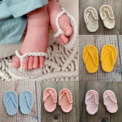 Newborn Photography Prop Accessories 1 Pair Baby Knitted Slippers Mini Handmade Crochet Shoes Boys Girls Fotografia Flip-flops