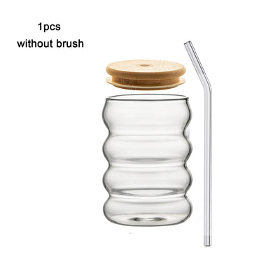 1/2/4PCS Creative Glass Cup with Lid Straw Heat-resistant Wave Cup Beer Juice Ice Coffee Cups Cocktail Fruit Glass Drinkware
