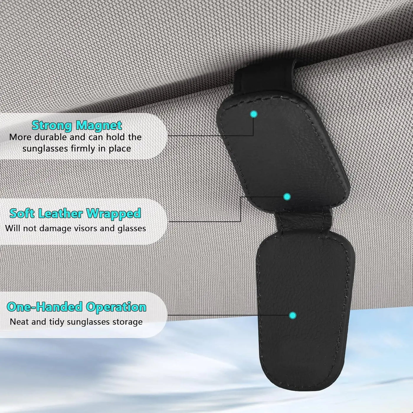 MAGNETIC LEATHER CAR SUNGLASS HOLDER CLIP FOR VISOR – EYEGLASS HOLDER TRUCK ACCESSORY FOR MEN & WOMEN