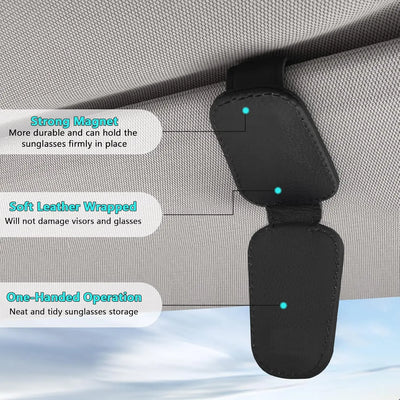 MAGNETIC LEATHER CAR SUNGLASS HOLDER CLIP FOR VISOR – EYEGLASS HOLDER TRUCK ACCESSORY FOR MEN & WOMEN