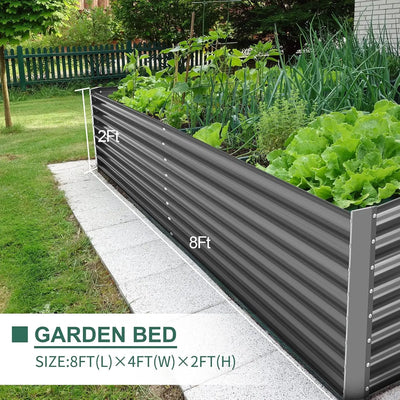 8×4×2 ft Galvanized Raised Garden Bed Kit, Galvanized Planter Raised Garden Boxes Outdoor, Large Metal Raised Garden Beds