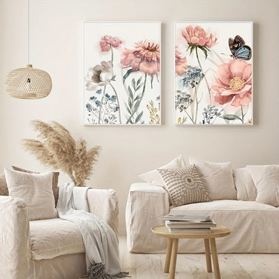 3PCS Nordic Pink Flower Wall Art Canvas Painting Prints Botanical Poster for Bedroom Farmhouse Living Room Decorative Picture