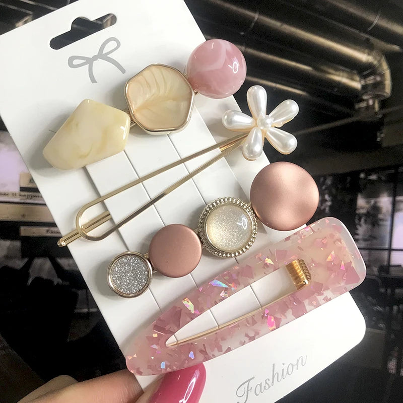New Fashion 3/4pcs Set Pearl Hair Clip For Women Korean Hairpin Geometric Crystal Hair Barrettes Girl Hair Accessories Hairgrip
