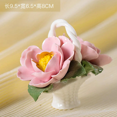 Ceramic Simulation Flower Basket Ornaments Handmade Mini Flower Basket Creative Coffee Table Living Room Table Decorations