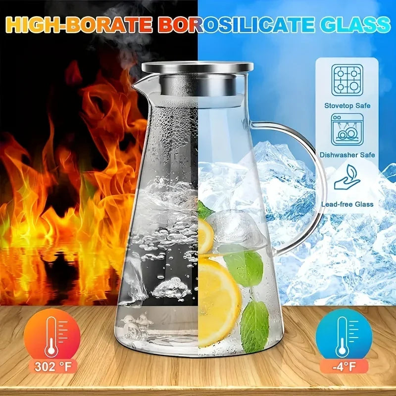 1/2Pcs Water Jug Transparent Heat-Resistant Glass Cold Water Kettle And Cups Water Pot With Handle Large Capacity Household Jug