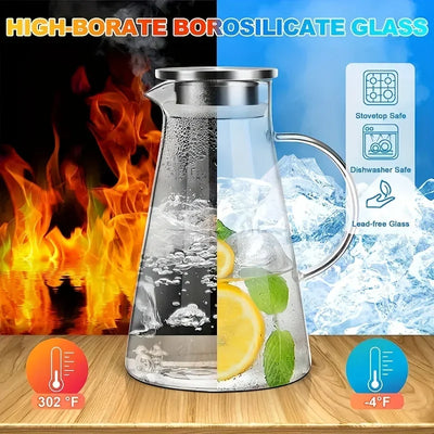 1/2Pcs Water Jug Transparent Heat-Resistant Glass Cold Water Kettle And Cups Water Pot With Handle Large Capacity Household Jug