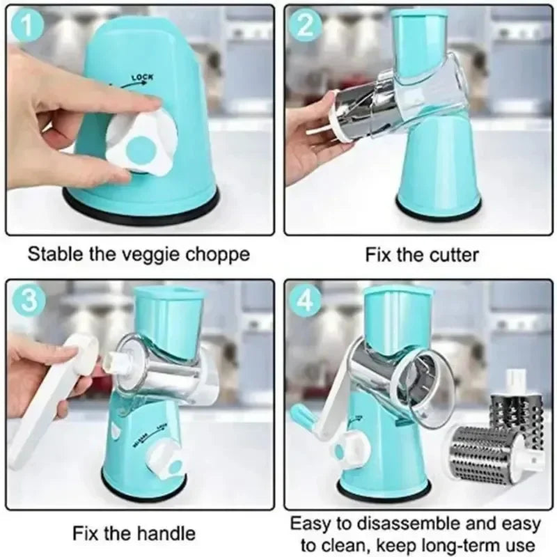 Multifunctional Drum Vegetable Slicer Hand Crank Home Kitchen Chopper Potato Grater Cheese Grinder with Interchangeable Blades