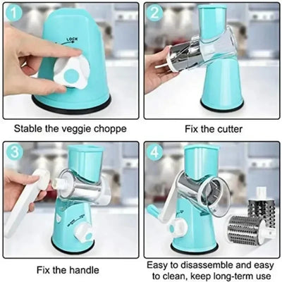 Multifunctional Drum Vegetable Slicer Hand Crank Home Kitchen Chopper Potato Grater Cheese Grinder with Interchangeable Blades