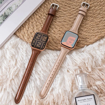Slim Leather Strap For Apple Watch Series 10 42/46mm 9 8 7 41mm 45mm Band 38/42mm Ultra 49mm Bracelet iWatch SE 6 5 4 3 40/44mm