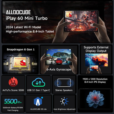 Alldocube iPlay60 Mini Turbo 8.4inch Snapdragon 6Gen 1 Tablet Android14 8GB+8GB virtual memory RAM+128GB ROM Widevine L1