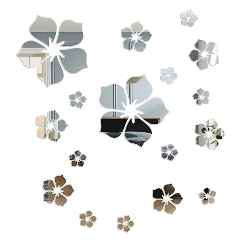 18Pcs 3D Acrylic Flower Mirror Wall Stickers Self Adhesive Art Flower Sticker Decals For Home Bedroom Living Room Decor