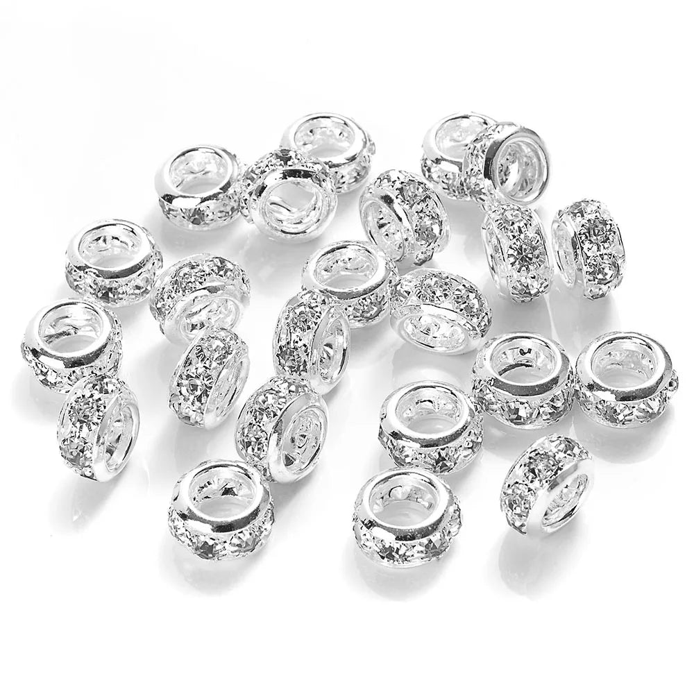 10-30pcs/lot Rhinestone Spacer Beads Round Gold Silver Metal Czech Crystal Beads for Jewelry Making DIY Bracelets Accessories
