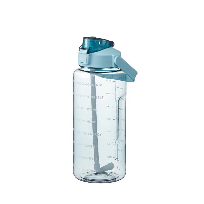 2000ml Sports Drinking Bottles with Time Marker Men Women Water Bottle with Straw Large Capacity Outdoor Cup Fitness Drinkware