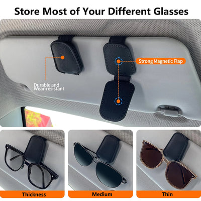 MAGNETIC LEATHER CAR SUNGLASS HOLDER CLIP FOR VISOR – EYEGLASS HOLDER TRUCK ACCESSORY FOR MEN & WOMEN