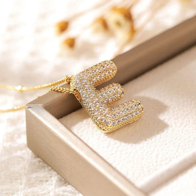 RAKOL Exquisite Copper Gold-plated Zircon Pendant American Minimalist Collarbone Chain 26 A-Z Balloon Letter Necklace For Women