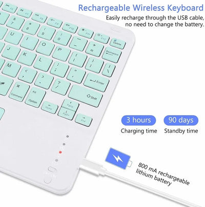 10-INCH SPANISH/ENGLISH BLUETOOTH KEYBOARD – WIRELESS RECHARGEABLE UNIVERSAL KEYBOARD FOR IPAD AIR/PRO, PHONE, TABLET, LAPTOP